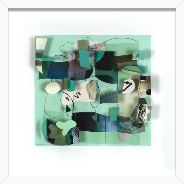 Gravity, Waning . relief collage: paper collage and drawing on 3 ply plexiglass . 17 X 17 X 3 inches . 2021