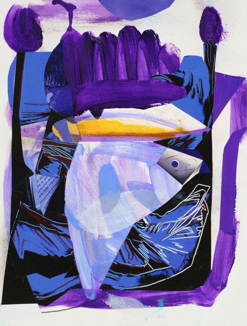 Beneath the Known World, 2024, Acrylic paint and paper collage, 13.8 X 10.5 inches (framed)