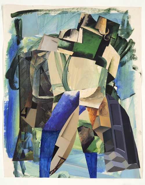 Knight Watch, 2024, Acrylic paint and paper collage, 13.5 X 10.5 inches (framed)