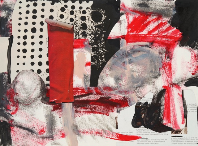 Incremental Geopolitical Creep, 2024, Acrylic paint and paper collage, 10.25 X 14 inches (framed)