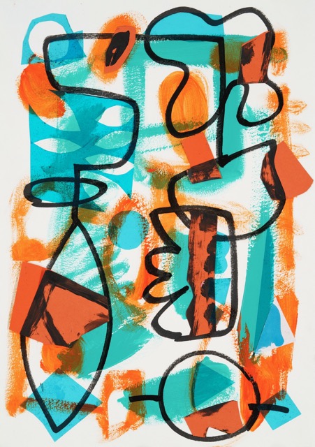 Tomorrow Land , 2024, Acrylic paint, marker drawing and acetate on paper collage, 16.5 X 11.60 inches (framed)
