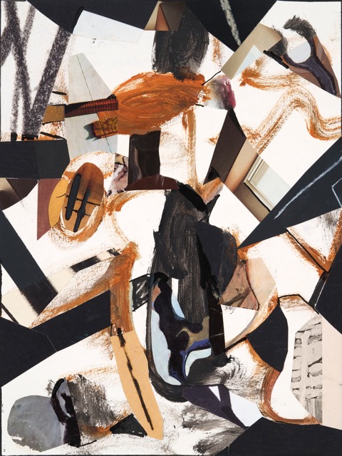Vestigial Artifacts, 2024, Acrylic paint and cont&eacute; drawing on paper collage, 14.25 X 10.5 inches (framed)