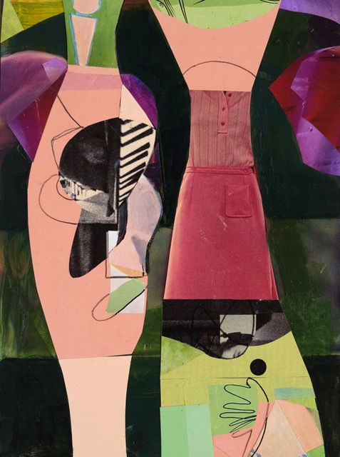 The Inevitability of Now, 2022, Acrylic paint and marker drawing on paper collage, 15 X 11 inches (framed)