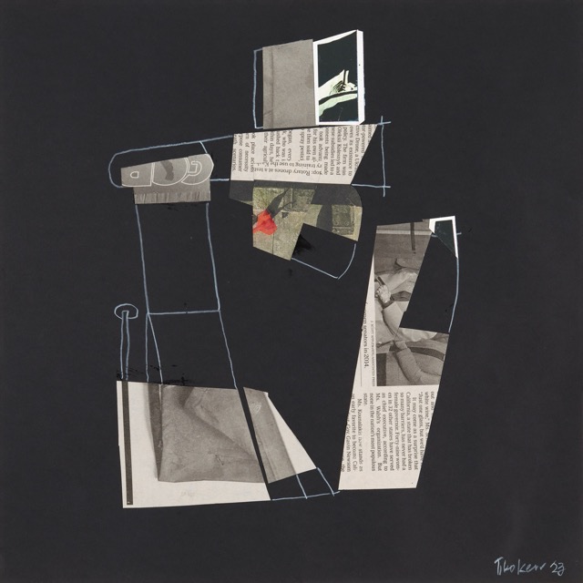 Remnants of the 21st Century, 2023, Pencil drawing and paper collage, 12 X 12 inches (framed)