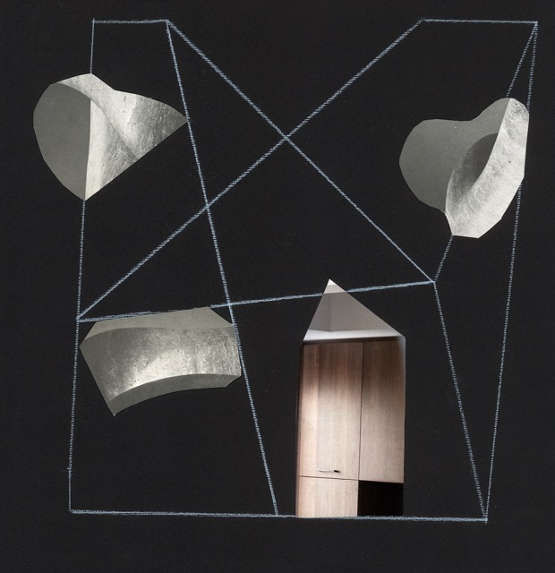 String Theory #3, 2019, Pencil drawing and paper collage, 11.75 X 11.25 inches (framed)