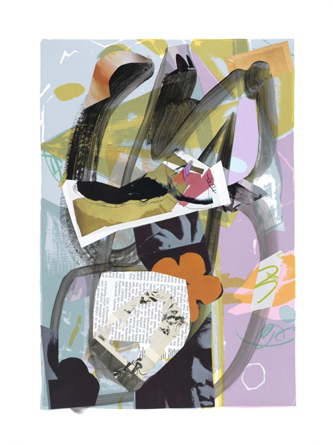 Une Semaine de Bont&eacute; Suite #3 (Wednesday/mercredi), 30 x 22 inches, acrylic, paper collage on serigraph, 2019 
