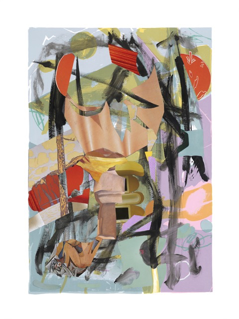 Une Semaine de Bont&eacute; Suite #4 (Thursday/jeudi), 30 x 22 inches, acrylic, paper collage on serigraph, 2019 