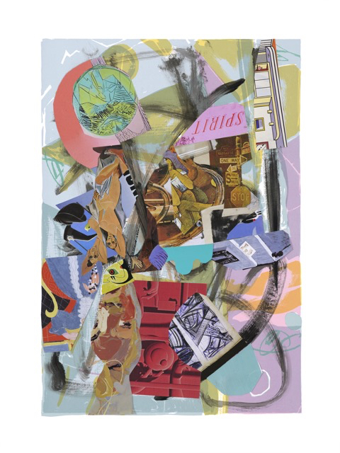 Une Semaine de Bont&eacute; Suite #5 (Friday/vendredi), 30 x 22 inches, acrylic, paper collage on serigraph, 2019 