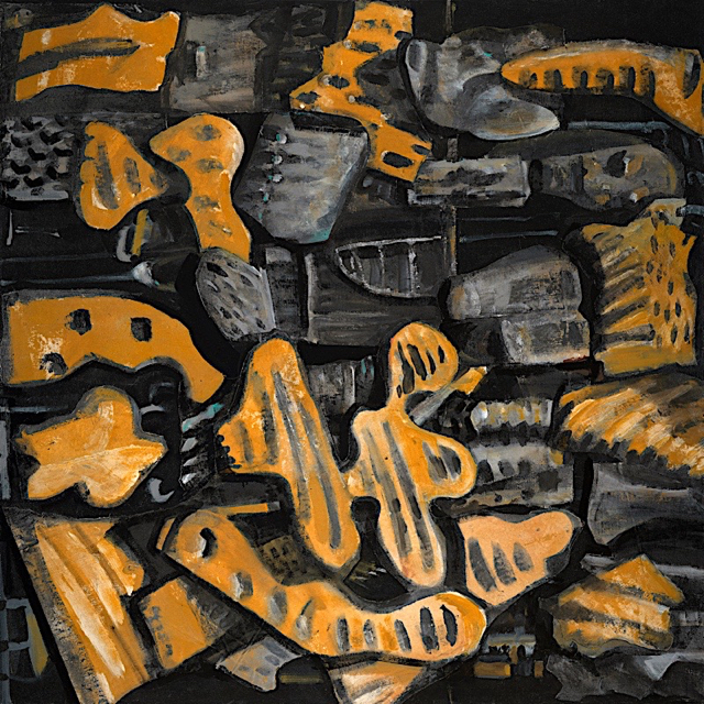 Covalence, acrylic on canvas collage, 48 x 48 inches, 2019