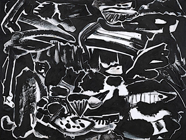 False Dawn, acrylic on canvas collage, 48 x 36 inches, 2019